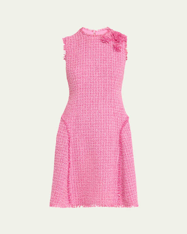 Sleeveless Fringe-Trim Boucle Dress